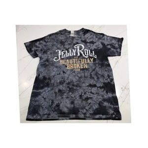 Jelly Roll The Beautifully Broken Tour Tie Dye‎ Shirt Large Black Grey Cotton